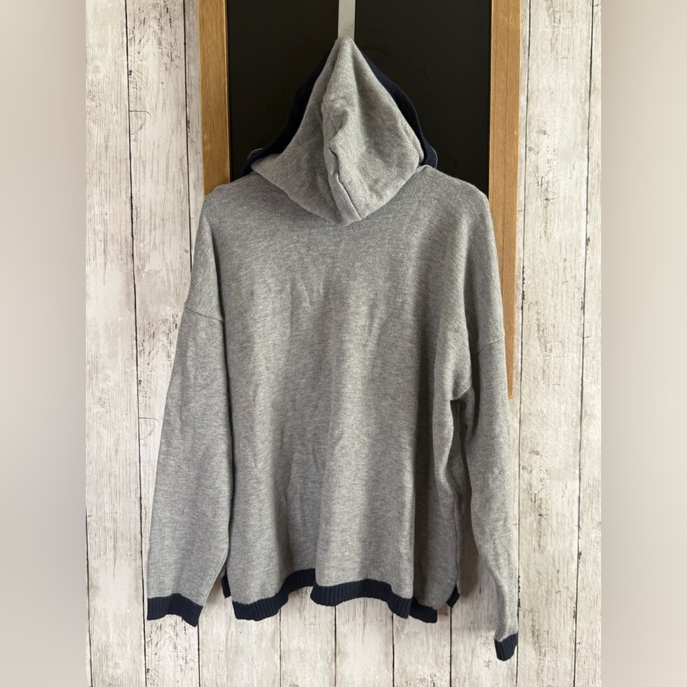 NWT Women’s Theo & Spence XL Hoodie Long Sleeve Gray Black Trim Sweater - Picture 4 of 6